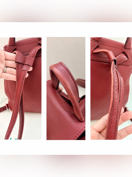 Auth LONGCHAMP Le Pliage Mini Burgundy Leather Backpack main image 4